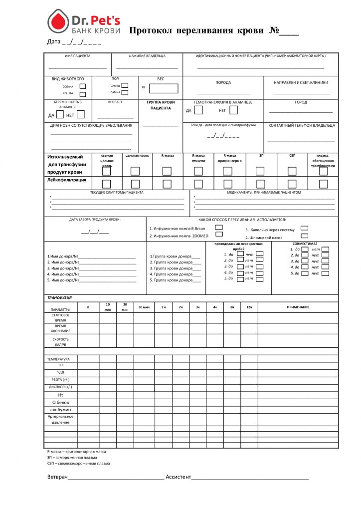 Протокол трансфузии образец заполнения